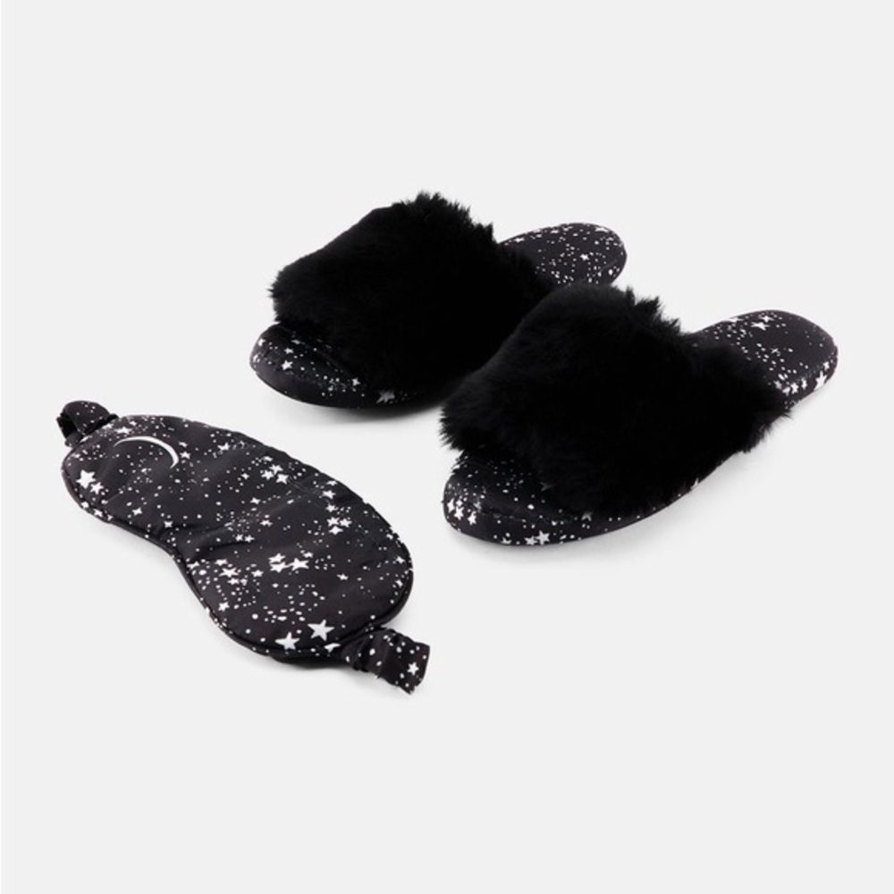 INC Women 2 Pieces Faux Fur Slippers And Sleep Mask Set
